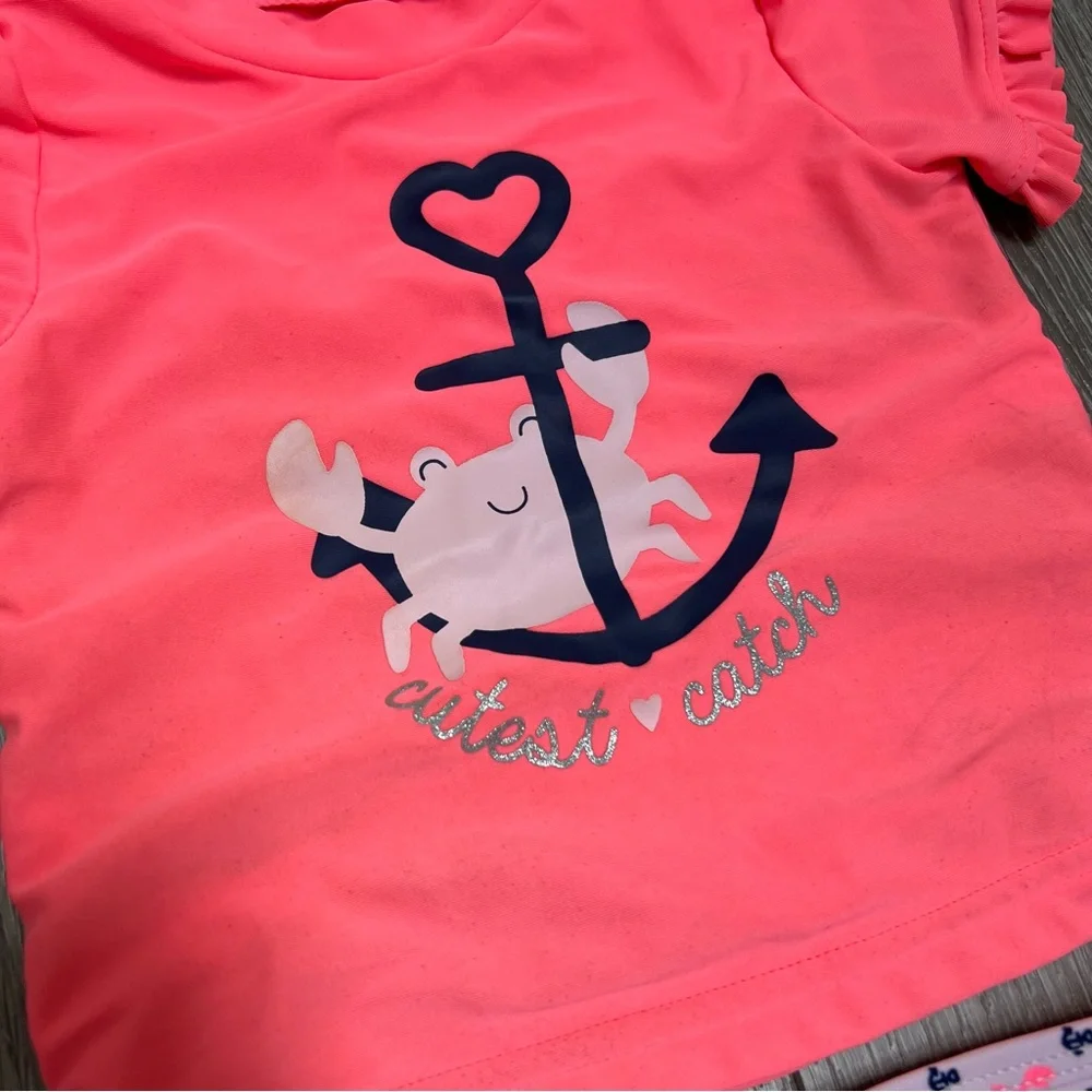 CARTERS 2PC SHORT SLEEVE RASH GUARD AND BOTTOMS SWIMSUIT 12MO